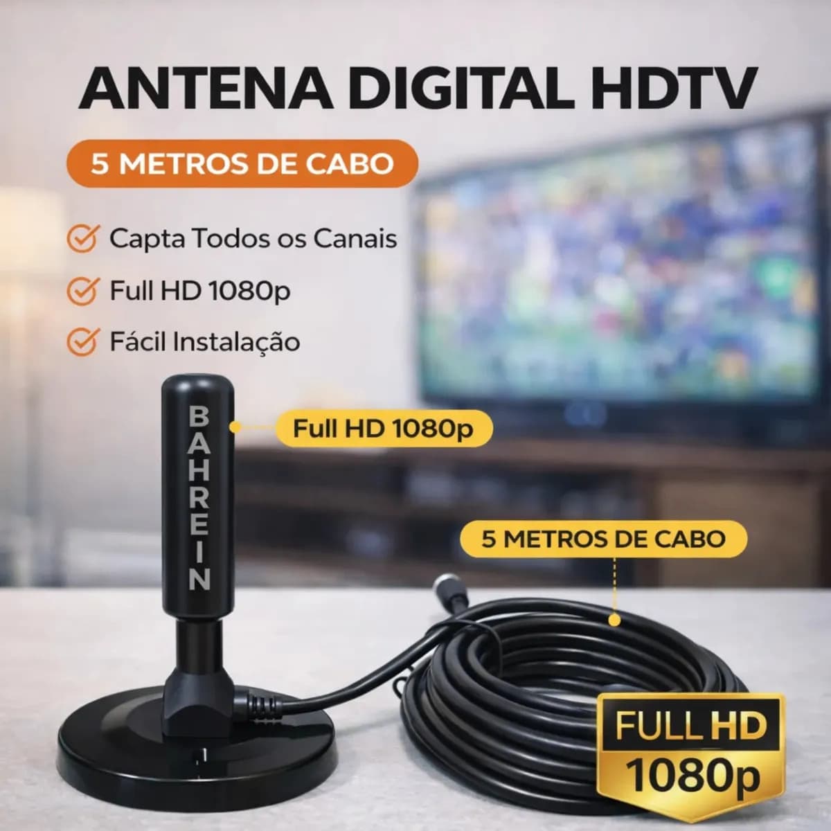 Antena Digital 4K Smart TV com base magnética