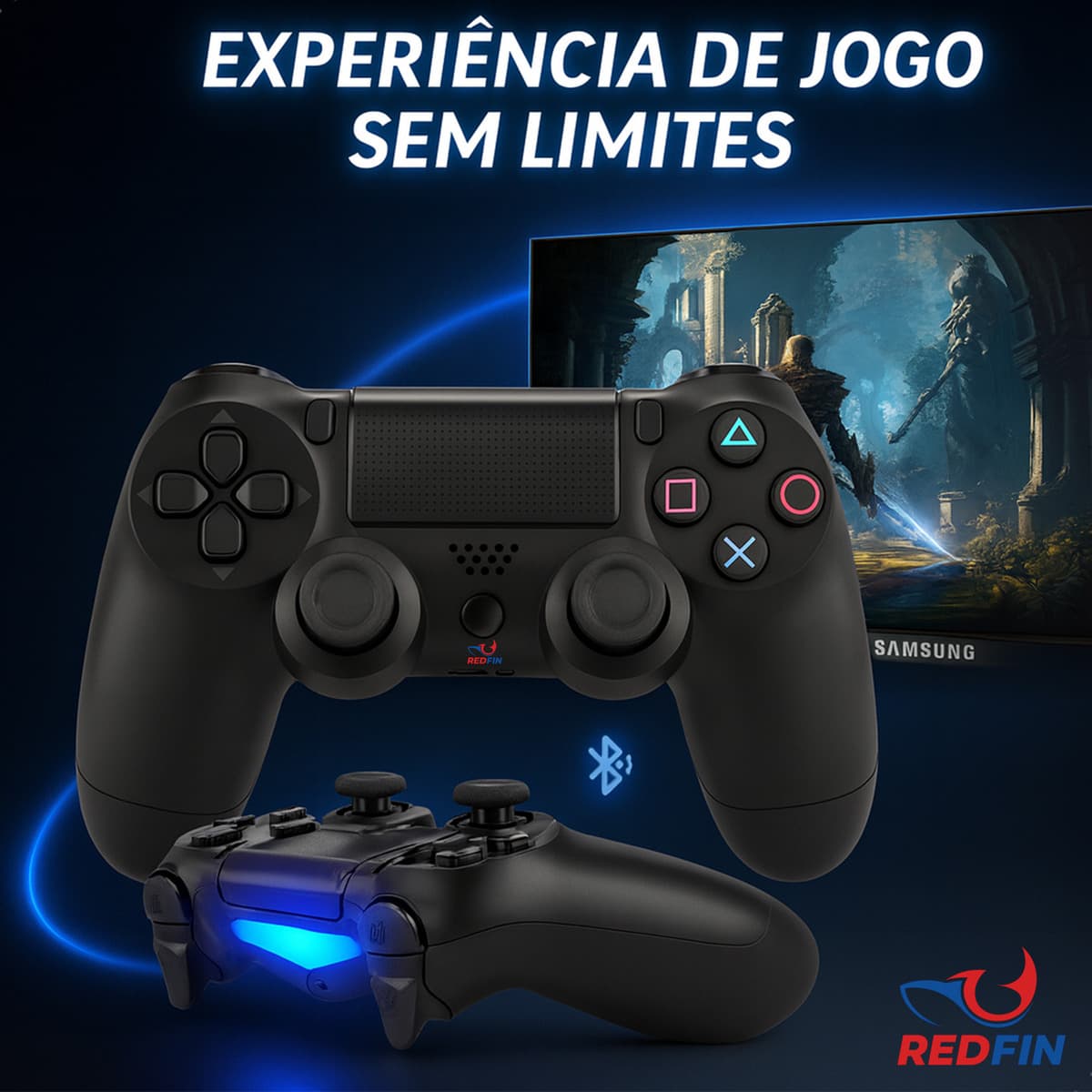 Controle REDFIN na caixa com acessórios