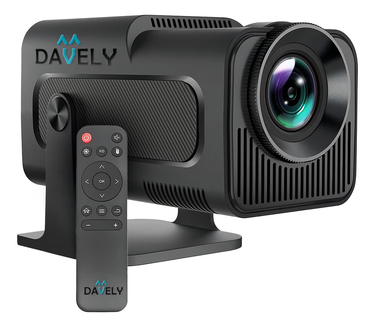 Projetor Davely HY320 projetando uma imagem em um teto de quarto.