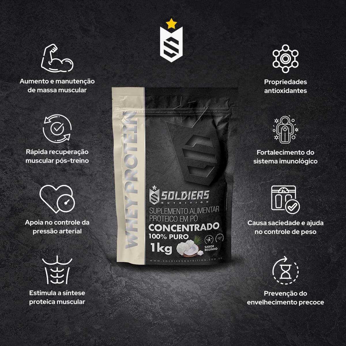 Pó do Whey Protein Concentrado 100% Puro Sabor Beijinho