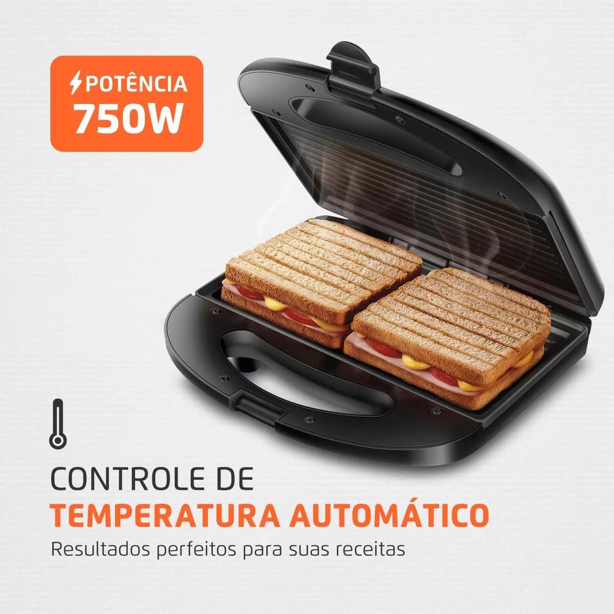 Sanduicheira Master Grill 750W S-20 Mondial preparando alimentos
