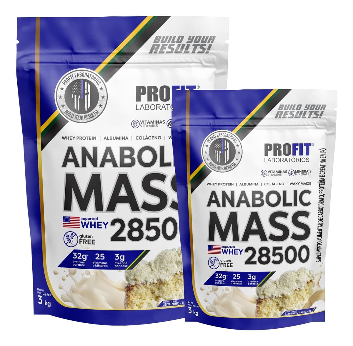 Hipercalórico Anabolic Mass 28500 3kg - Profit Labs Sabor Leite ninõ
