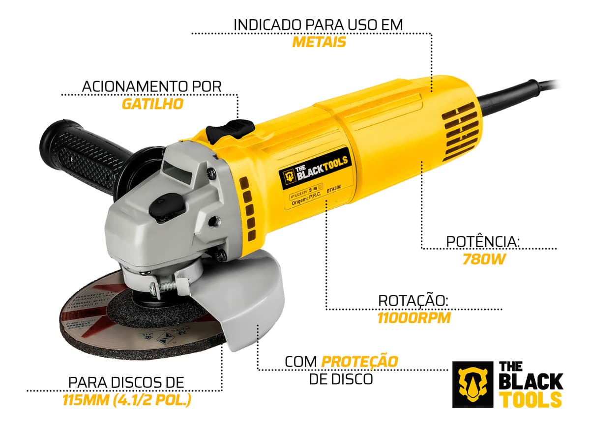 Esmerilhadeira Lixadeira Angular 4.1/2 780W The Black Tools