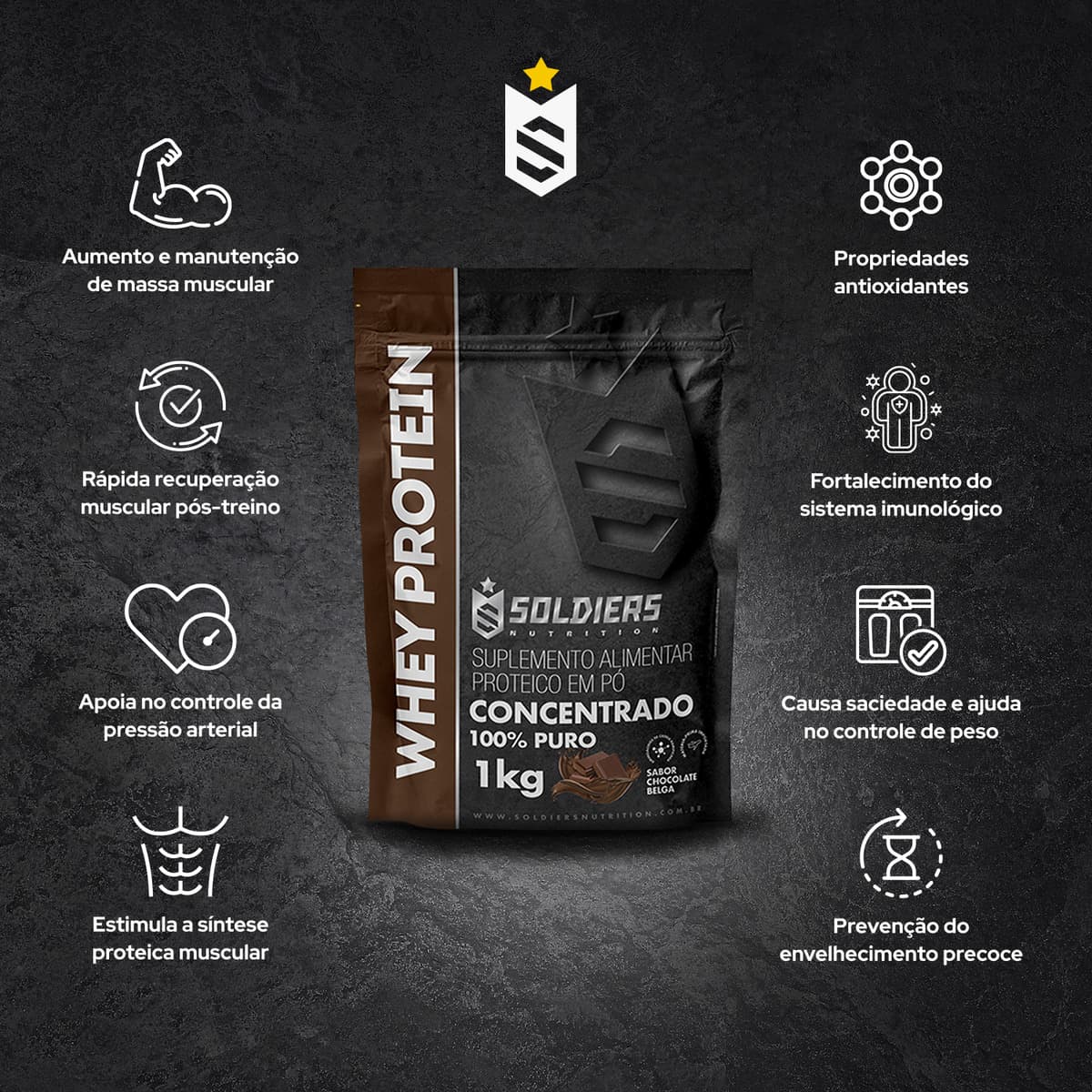 Whey Protein Concentrado 1kg Sabor Chocolate Belga Soldiers Nutrition em uso